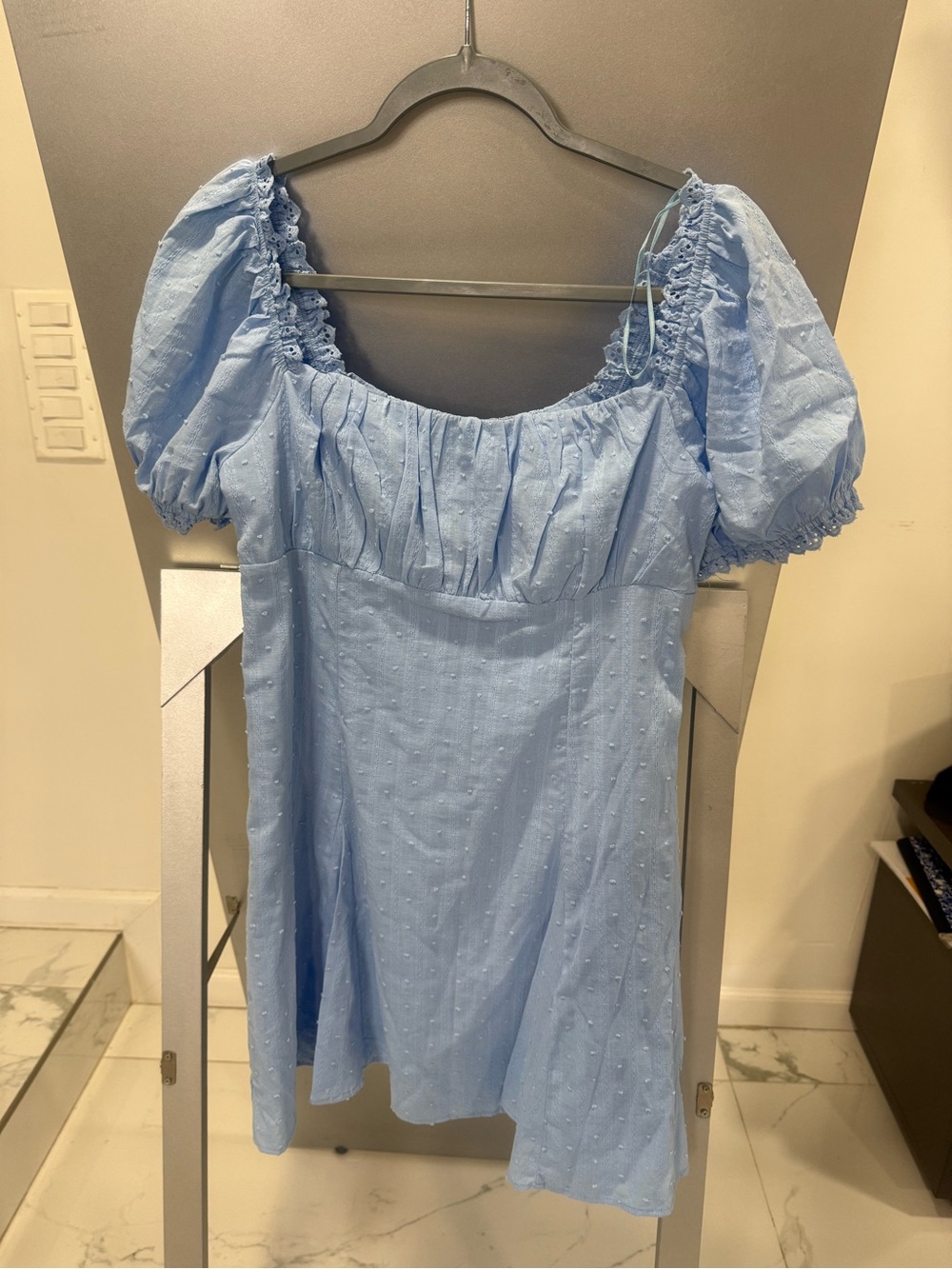 Love Tree Sky Blue Puff-Sleeve Square Neck Tunic